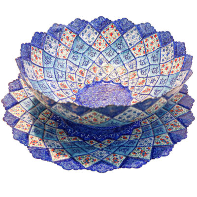 Bol et Assiette Décoratifs en Cuivre Peints à la Main avec de l’Émail Minakari Persan Azar