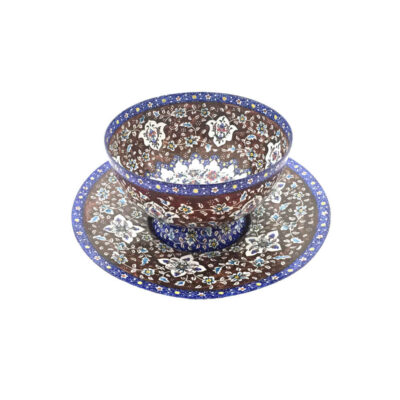 Bol et Assiette Décoratifs en Cuivre Peints à la Main avec de l’Émail Minakari Persan Reyhan
