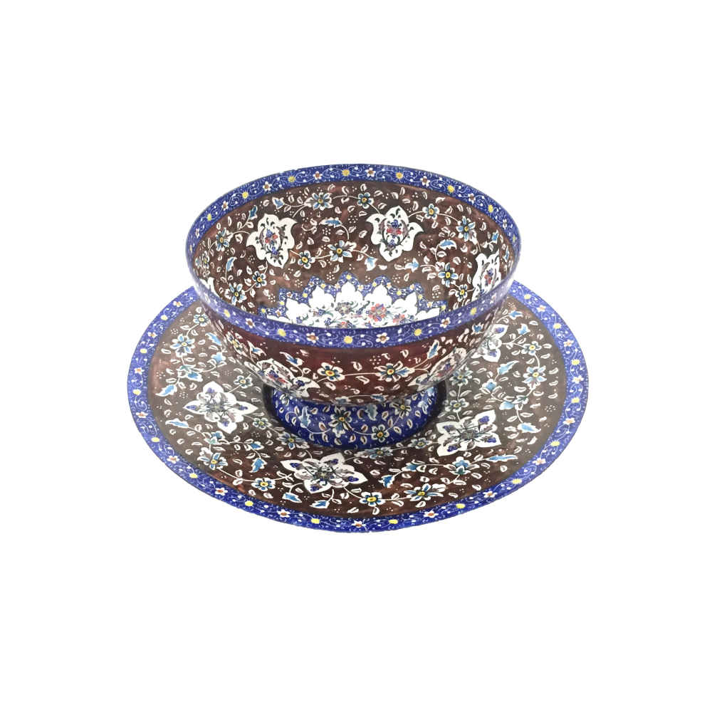 Bol et Assiette Décoratifs en Cuivre Peints à la Main avec de l'Émail Minakari Persan Reyhan