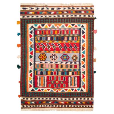 Tapis Kilim en laine persane tissé à la main en Fars Traditionnel Atrin