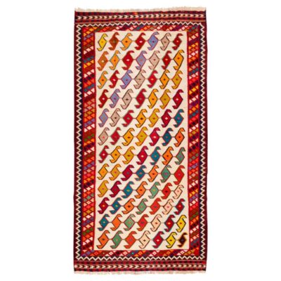 Tapis Kilim en laine persane tissé à la main en Fars Traditionnel Aynaz