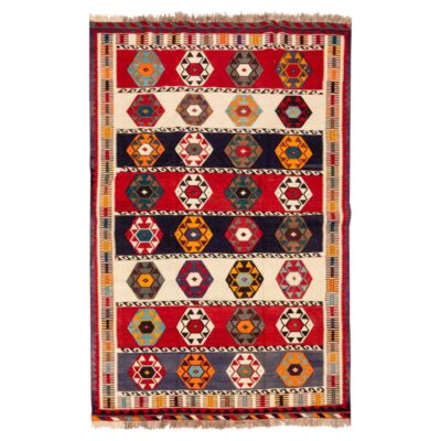 Tapis Kilim en laine persane tissé à la main à Fars Traditionnel Doman