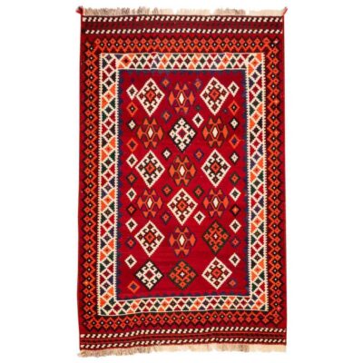 Tapis Kilim en laine persane tissé à la main en Fars Traditionnel Dorna