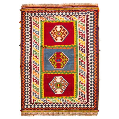 Tapis Kilim en laine persane tissé à la main en Fars Traditionnel Elmira