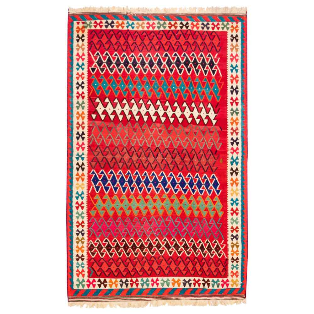 Tapis Kilim en laine persane tissé à la main en Fars Traditionnel Elsaa