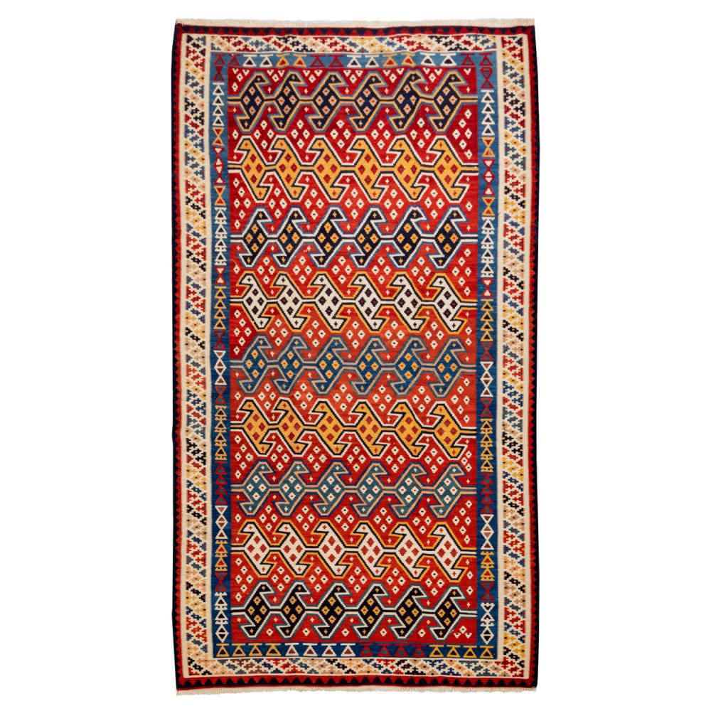 Tapis Kilim en laine persane tissé à la main en Fars Traditionnel Tarlan