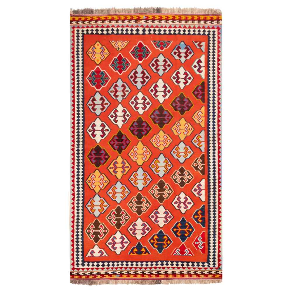 Tapis Kilim en laine persane tissé à la main en Fars Traditionnel Yashar