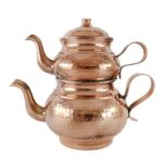Théière Double en Cuivre Persan Martelée et Durable Rayan