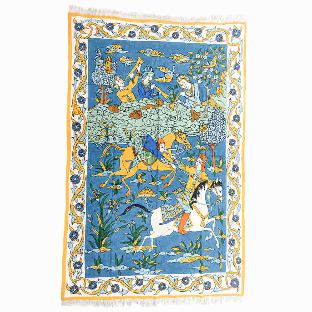 Nappe iranienne : Tapisserie traditionnelle de Kalamkari d'Isfahan Tina