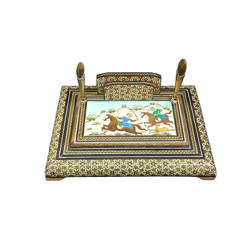 Porte-stylo en bois persan fait main pour bureau - Art Khatamkari Élégance, Asatiri