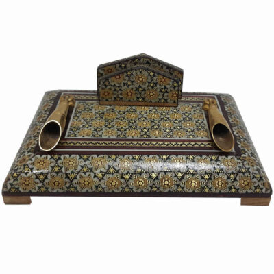 Porte-stylo en bois persan fait main pour bureau – Art Khatamkari Élégance, Khorshid