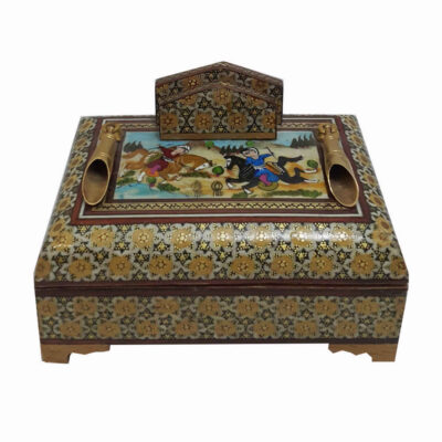 Porte-stylo en bois persan fait main pour bureau – Art Khatamkari Élégance, Naghashi