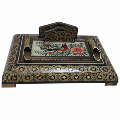 Porte-stylo en bois persan fait main pour bureau – Art Khatamkari Élégance, Traditionnel