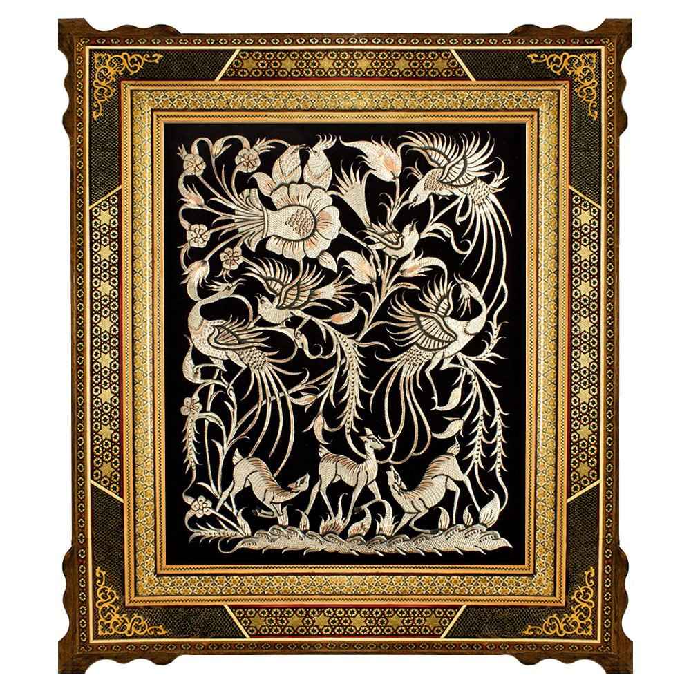 Art en cuivre gravé persan fait à la main encadré - Gooya – Décor mural traditionnel