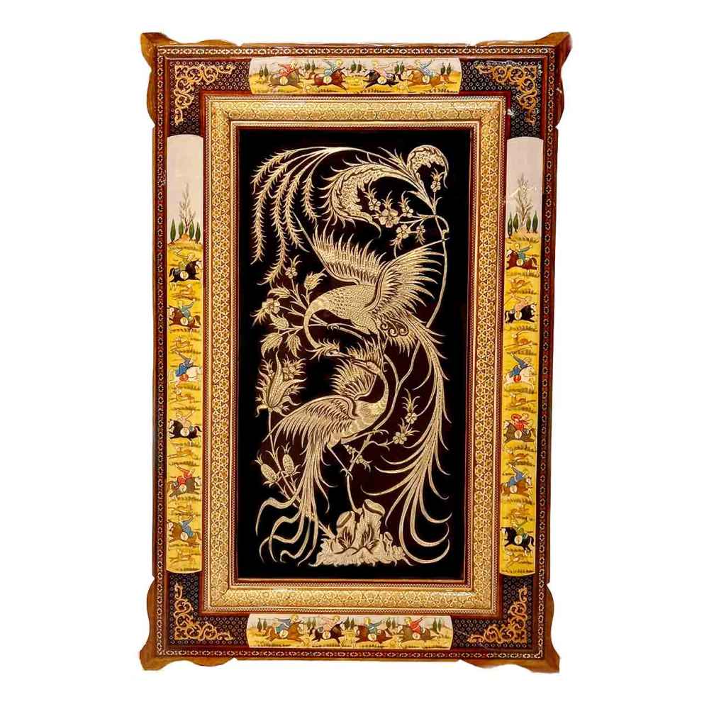 Art en cuivre gravé persan fait main encadré Zinat – Décor mural traditionnel