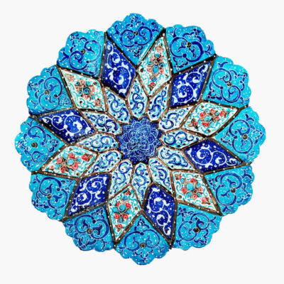 Assiette Décorative en Cuivre Peinte à la Main avec de l’Émail Minakari Persan Abtin