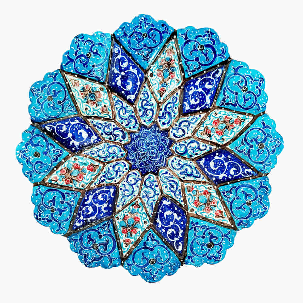 Assiette Décorative en Cuivre Peinte à la Main avec de l'Émail Minakari Persan Abtin