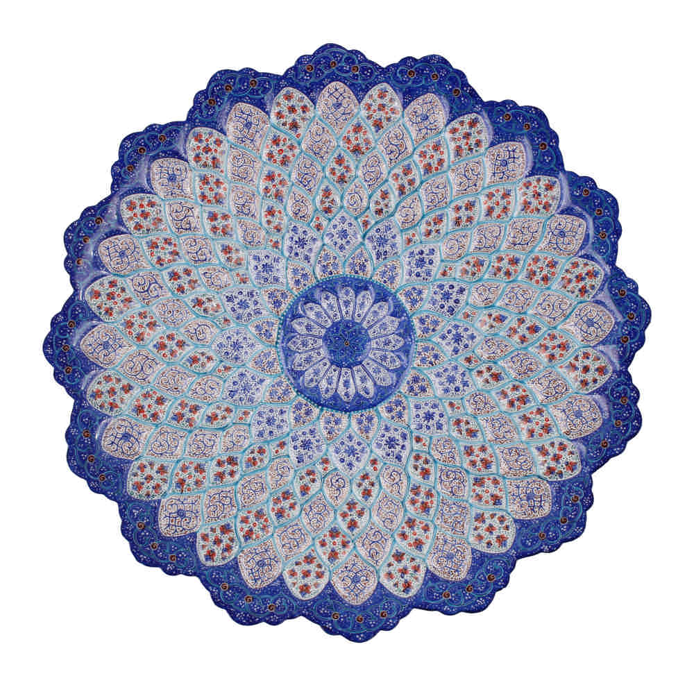 Assiette Décorative en Cuivre Peinte à la Main avec de l'Émail Minakari Persan Azar