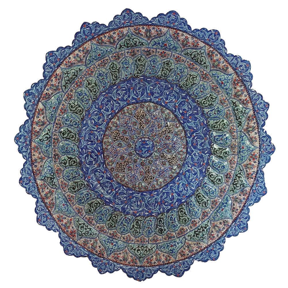Assiette Décorative en Cuivre Peinte à la Main avec de l'Émail Minakari Persan Alborz