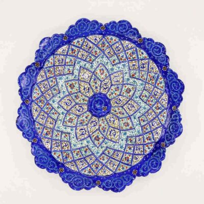 Assiette Décorative en Cuivre Peinte à la Main avec de l’Émail Minakari Persan Azarakhsh