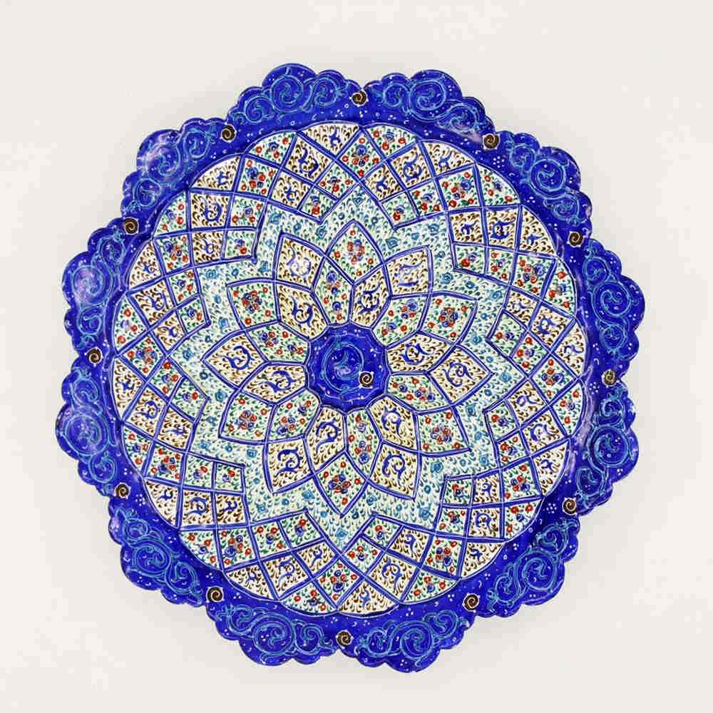 Assiette Décorative en Cuivre Peinte à la Main avec de l'Émail Minakari Persan Azarakhsh