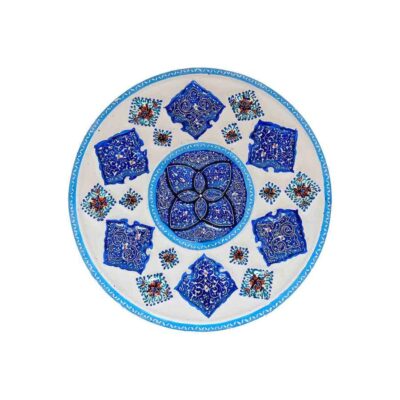 Assiette Décorative en Cuivre Peinte à la Main avec Émail Persan Minakari Bahman