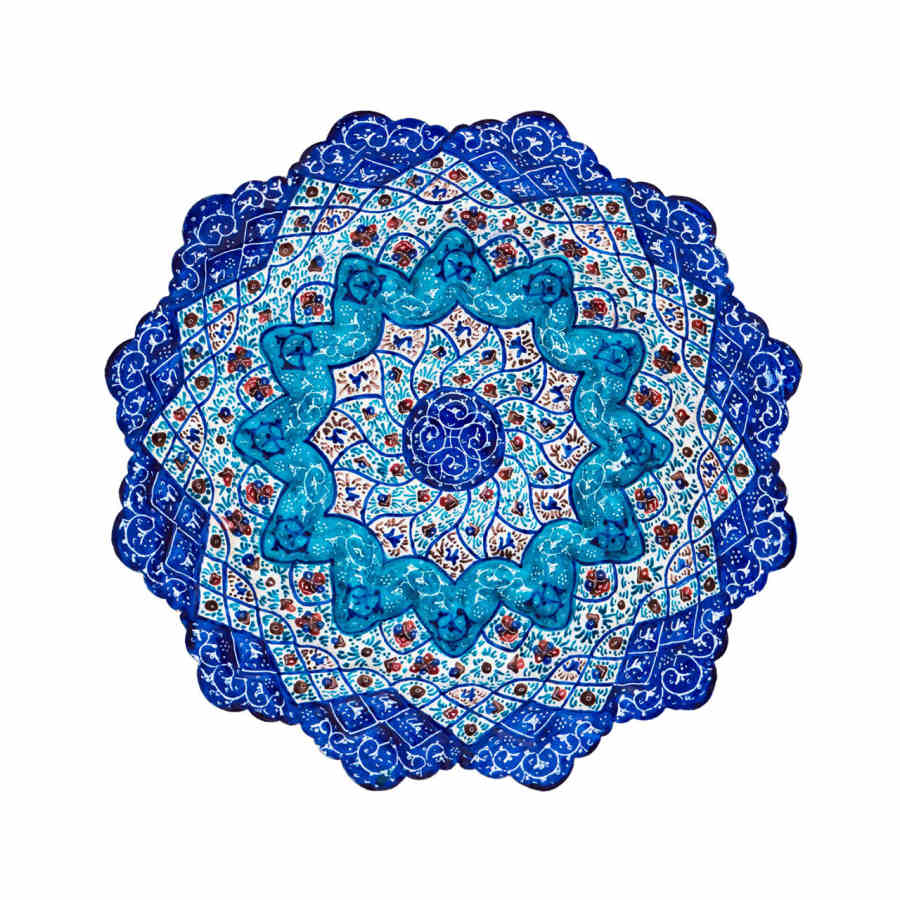 Assiette Décorative en Cuivre Peinte à la Main avec Émail Persan Minakari Bavar