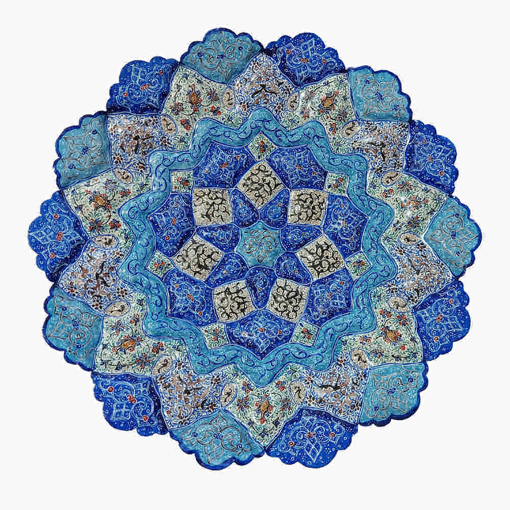 Assiette Décorative en Cuivre Peinte à la Main avec de l'Émail Minakari Persan Esfand