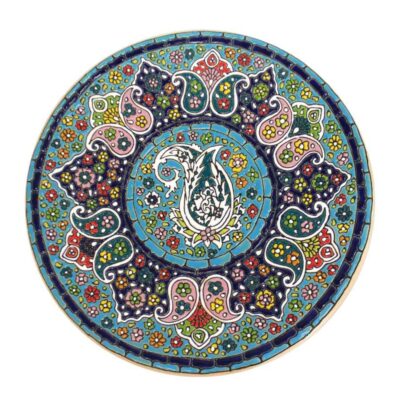 Assiette Décorative en Céramique Peinte à la Main avec Émail Persan Minakari Paisley