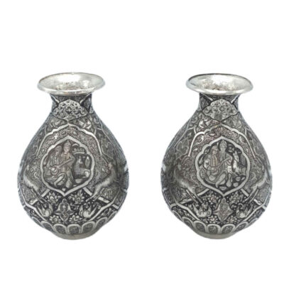 Vase décoratif en cuivre persan gravé fait main avec design Tazhib – Set de 2