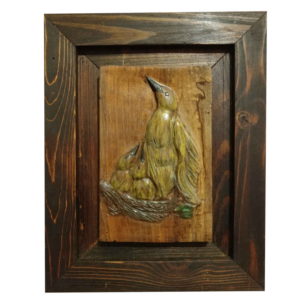 Art en bois sculpté encadré Thème animal Oiseaux
