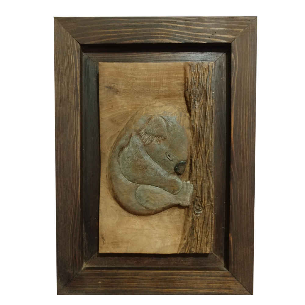 Art en bois sculpté encadré Thème animal Koala