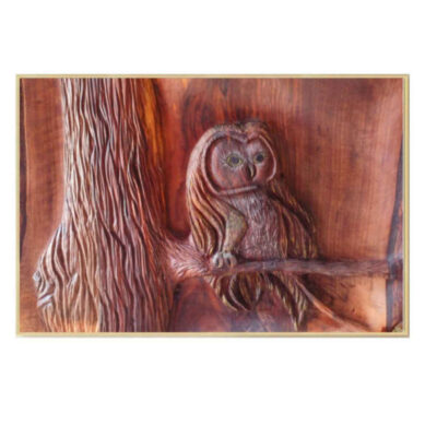 Art en bois sculpté encadré Thème animal Chouette
