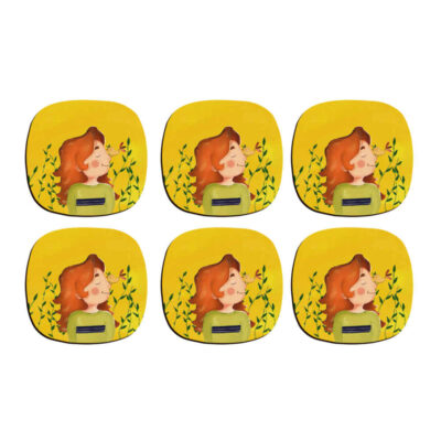 Ensemble de sous-verres artistiques avec le design Fille du printemps