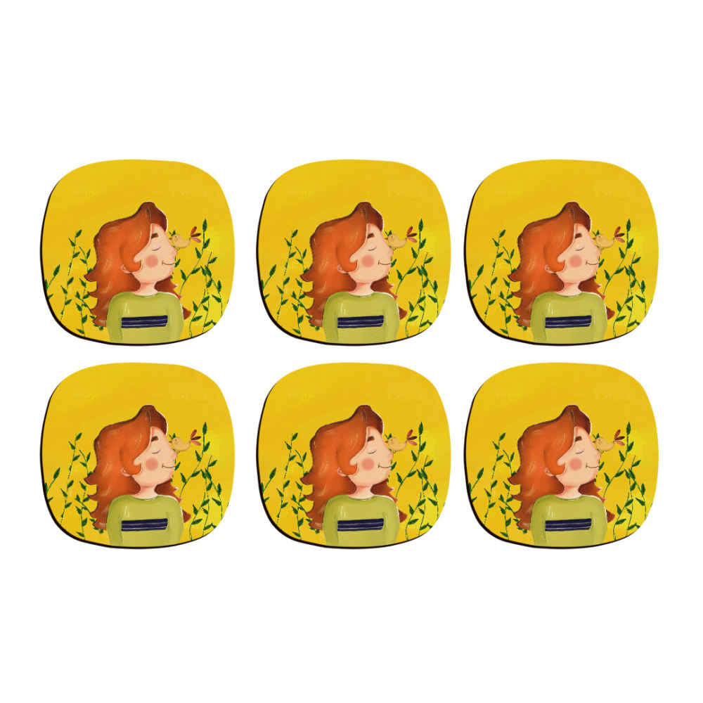 Ensemble de sous-verres artistiques avec le design Fille du printemps