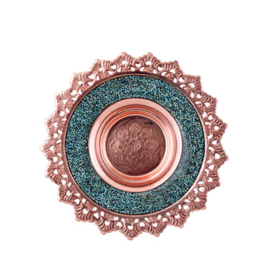 Assiette en Cuivre Iranienne Incrustée de Turquoise Modèle Ziba