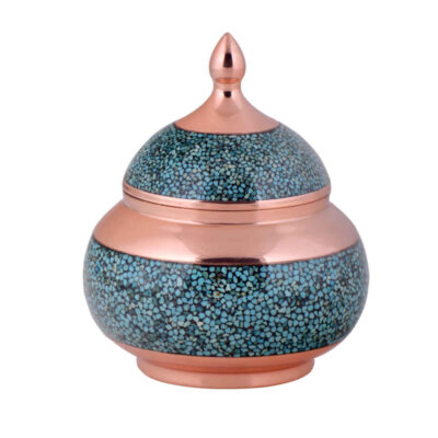 Sucrier persan artisanal en cuivre incrusté de turquoise Aseman