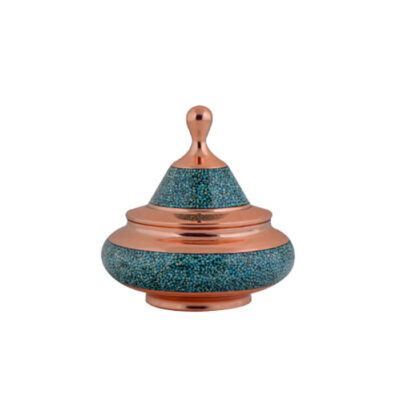Sucrier persan artisanal en cuivre incrusté de turquoise Zina
