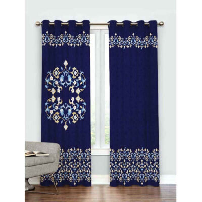 Rideau en velours imprimé avec œillets – Bleu marine
