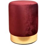 Pouf en velours bordeaux avec base dorée