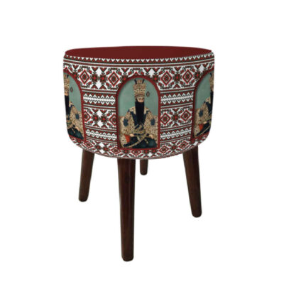 Pouf rond en velours avec pieds en bois inspiré de l’art persan bordeaux Aram