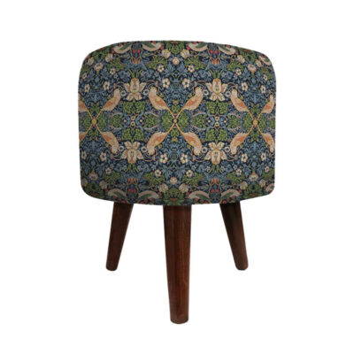 Pouf rond en velours avec pieds en bois inspiré de l’art persan bleu Ariana