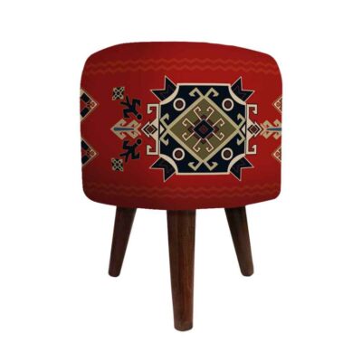 Pouf rond en velours avec pieds en bois inspiré de l’art persan rouge Arsham