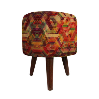 Pouf rond en velours avec pieds en bois inspiré de l’art persan orange Atash