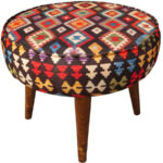 Pouf persan traditionnel avec pieds en bois et tissu en velours Tile