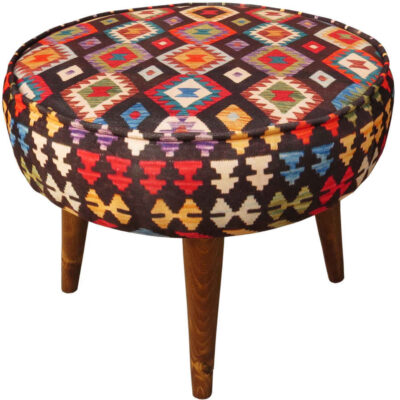 Pouf persan traditionnel avec pieds en bois et tissu en velours Tile