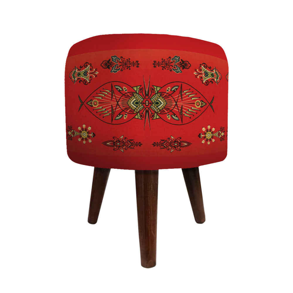 Pouf rond en velours avec pieds en bois inspiré de l'art persan rouge Azar