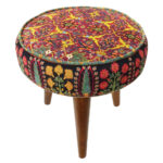 Pouf persan traditionnel avec pieds en bois et tissu en velours Baran