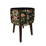 Pouf rond en velours avec pieds en bois inspiré de l’art persan Behesht