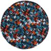 Pouf persan traditionnel avec pieds en bois et tissu en velours bleu